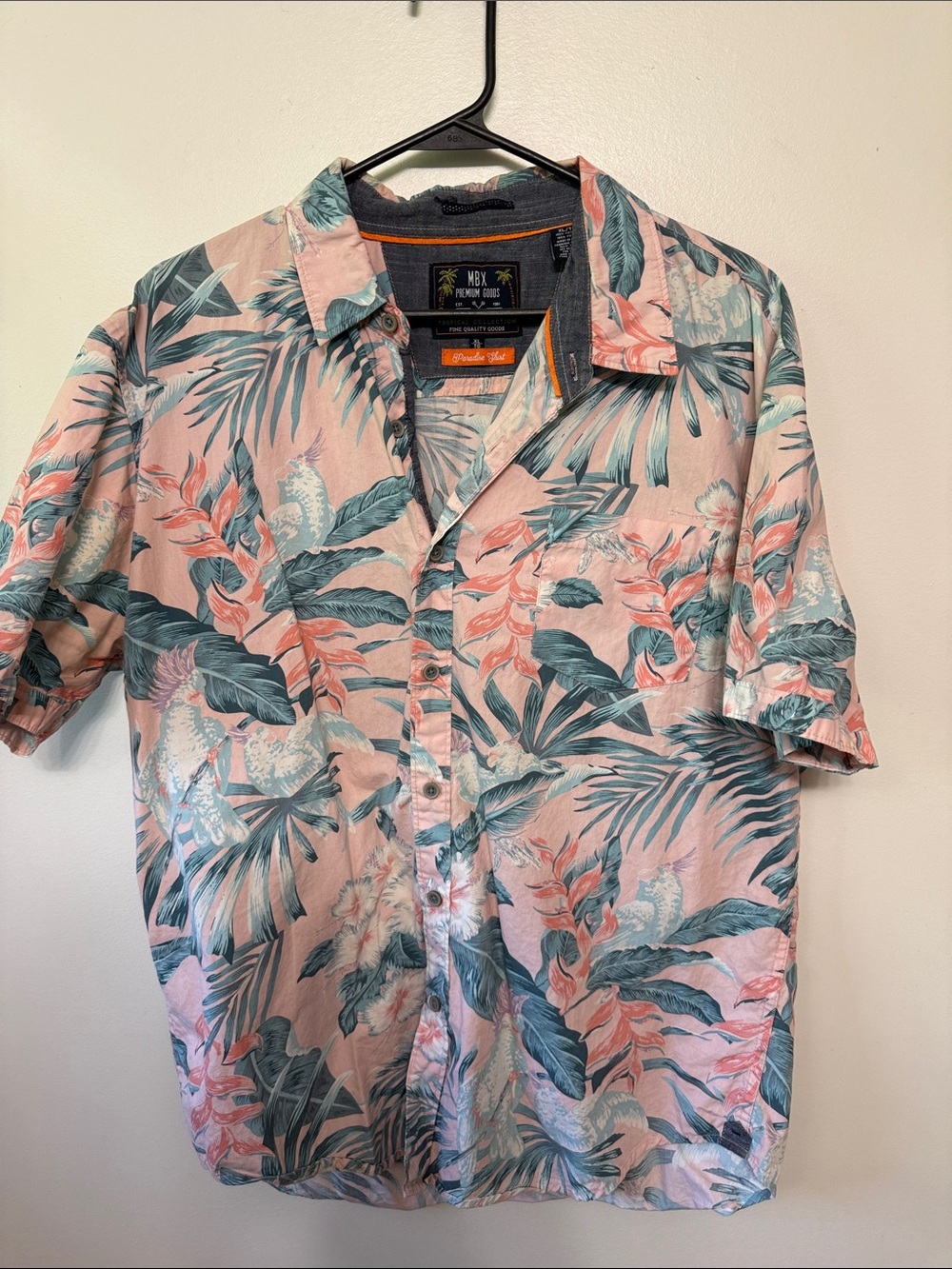 Men's Tropical Print Short-Sleeve Shirt in Pink and Teal